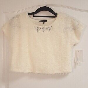 My Michelle Girls White Cream Sparkle Fuzzy Top NWT
